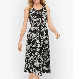 NWT Talbots Tropical Panther Fit & Flare Dress Black White Boho Size 4 Petite